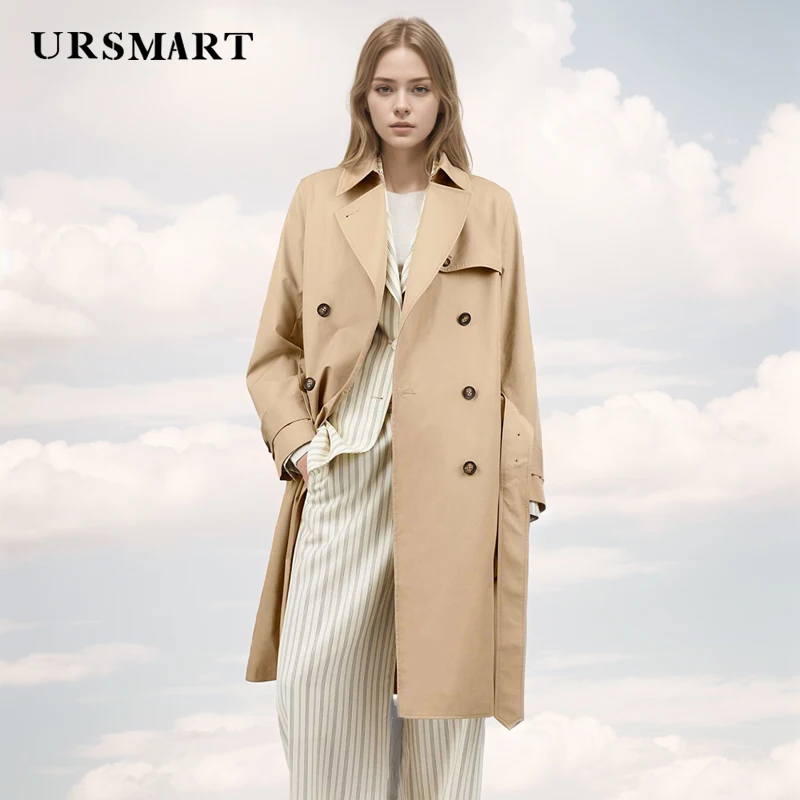 

Classic Khaki Double-Breasted Women's Trench Coat – Long Cotton Elegant & Modern Windbreaker