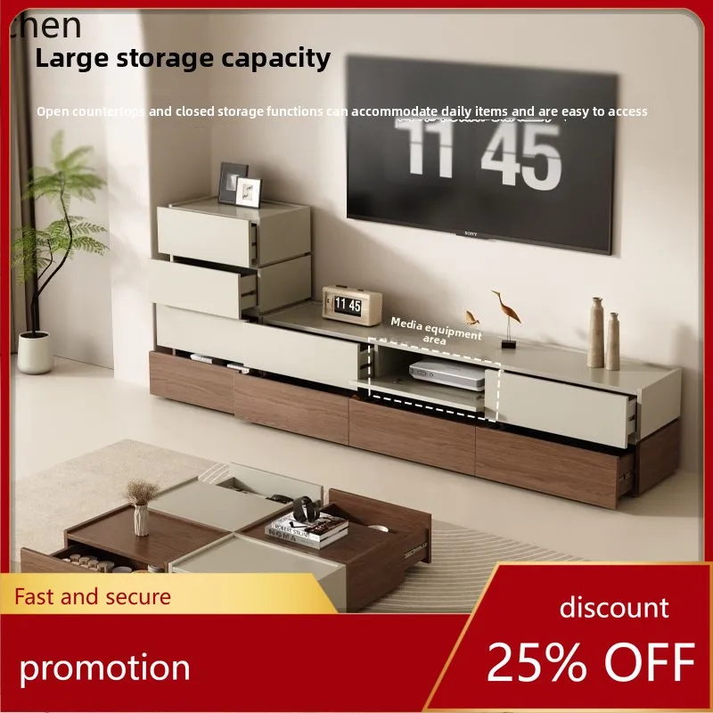 

ZML Solid Wood TV Cabinet Coffee Table Floor-standing Home Living Room Storage Cabinet