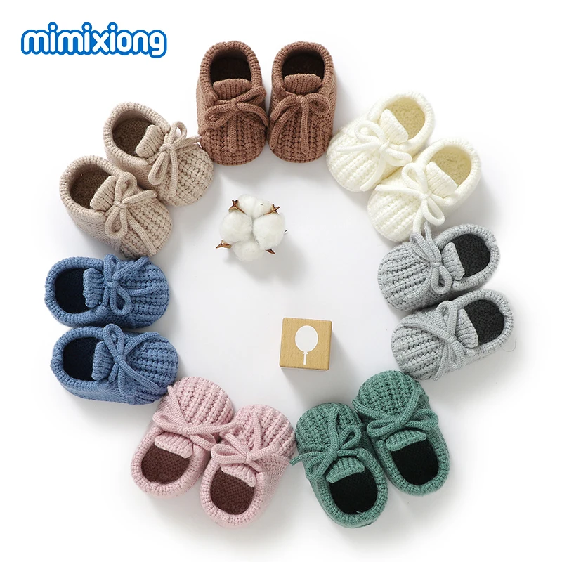 Mode Fliege Baby Mädchen Gestrickte Erste Wanderer Schuhe Nicht-Slip Einfarbig Infant Bequeme Sohlen Prewalkers Kleinkind Stiefel