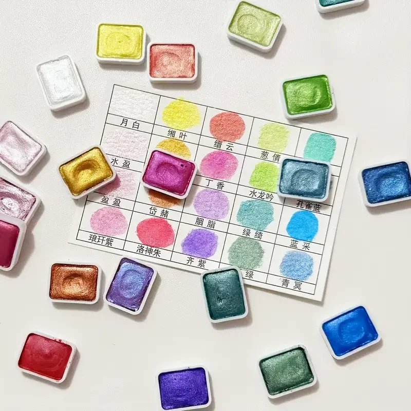 67/79 قطعة مجموعة ألوان مائية 60/72-لون معدني مجموعة ألوان مائية مع 7 قطعة فرشاة ألوان مائية صبغة صلبة طقم فني محمول #6