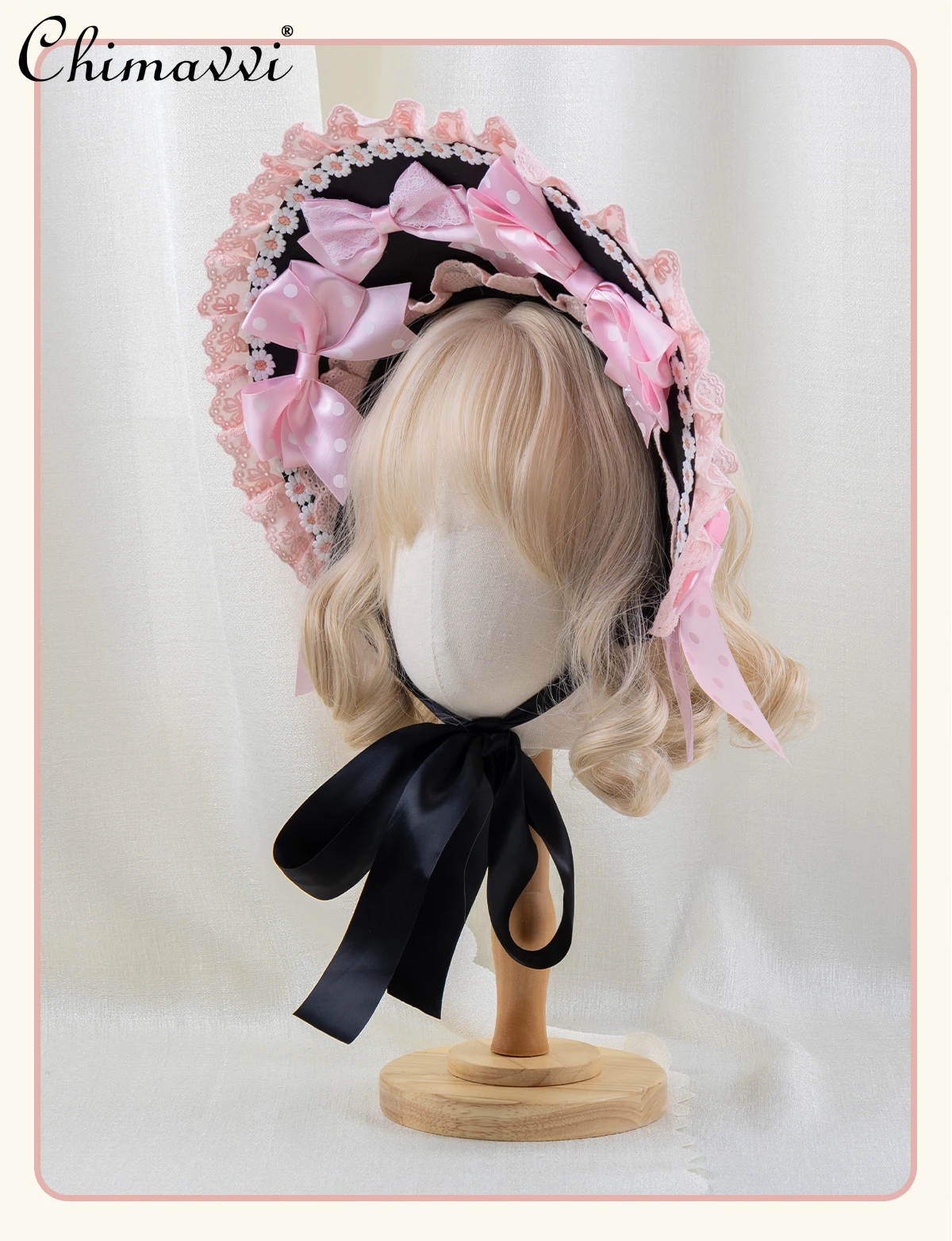 

Original Design Sweet Cool Polka Dot Flat Hat Cute BNT Lace Bow Heart Hairband Super Fairy Princess Style Hair Accessory