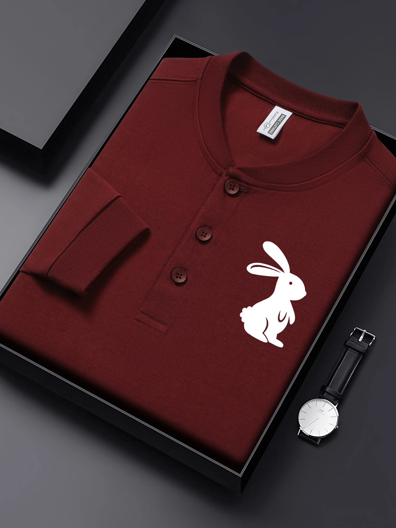 

Осенняя спортивная базовая рубашка с простым принтом «Кенли» и длинными рукавами с кроликом, хлопковые футболки с вырезом Генри, деловая одежда