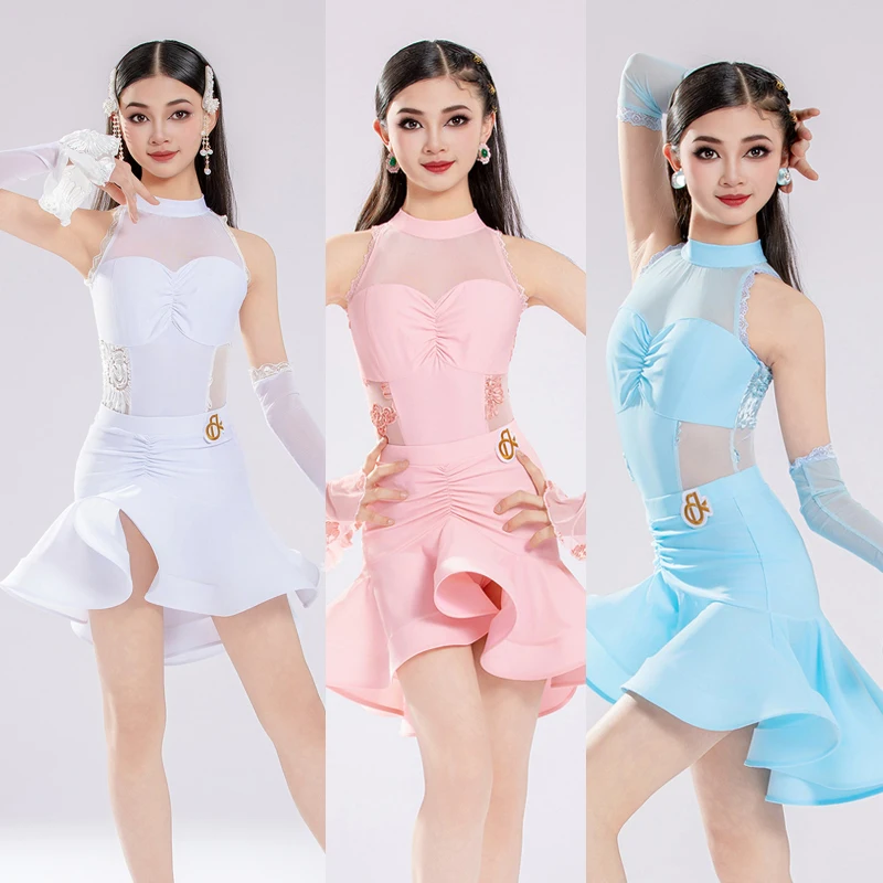 

3 Colors Latin Dance Professional Dress Kids Chacha Samba Ballroom Dance Clothing Girls Rumba Latin Dance Costumes SL15231