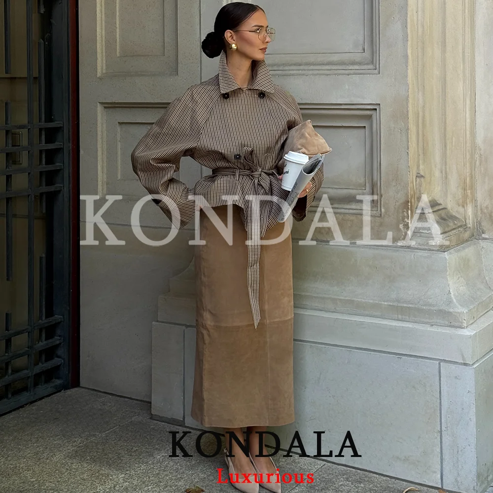 KONDALA Vintage Chic Karierter Gürtel Damenjacke mit Übergroßen Knöpfen und Gürtel Damen Trenchcoat Mode 2026 Herbst Winter Elegante Oberteile – Detail 3