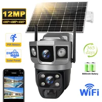 Cámara IP V380 Pro de 12MP con WIFI Solar CCTV, dos lentes, tres pantallas, seguimiento automático, cámara PTZ de vigilancia de seguridad 6K para exteriores