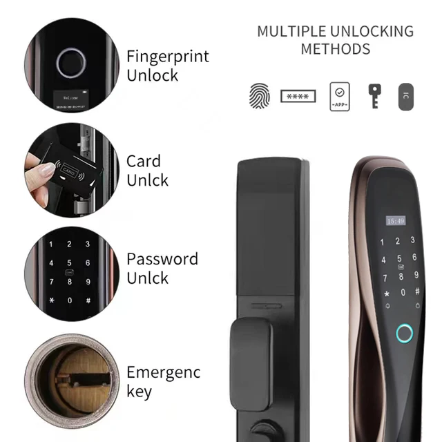 001 TUYA WiFi Smart Security Door Lock with Camera Password & Fingerprint Access APP Controlled Remote Unlock Automatic Features