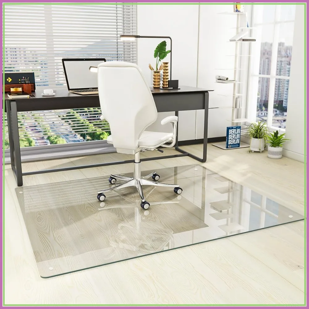 

Tempered Glass Chair Mat 46x55 Inch Heavy Duty Hard Floor Mat with Round Corner Polished Edge for Office Home Desk