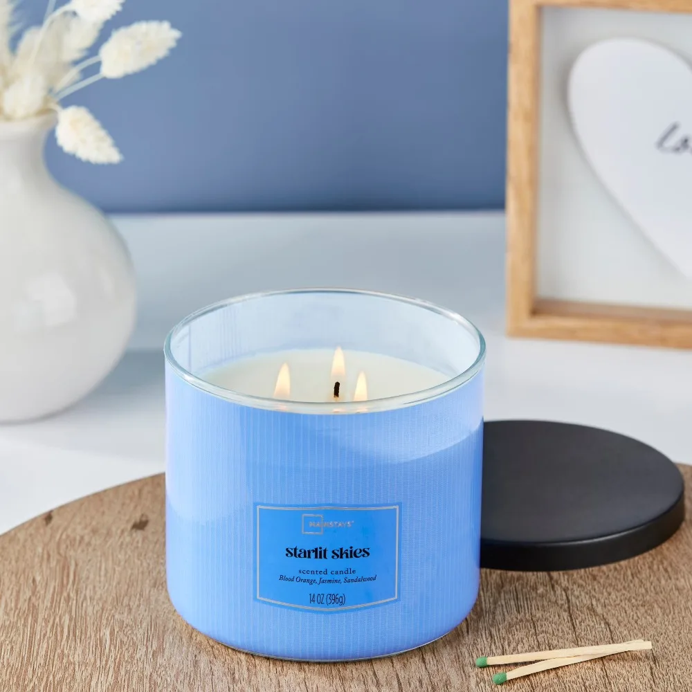 Scented Candle 14 oz Triple Wick Textured Wrap Starlit Night Sky Aroma Home Decor