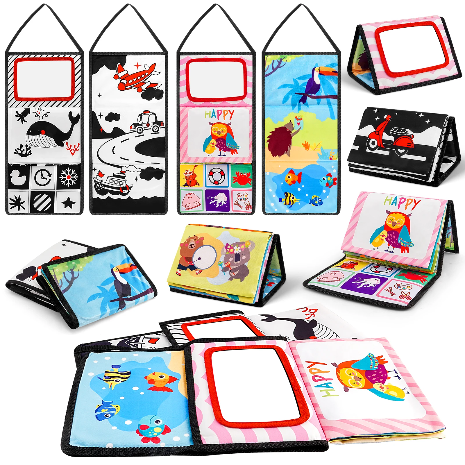Zwart-wit pasgeboren spiegelspeelgoed BabyTummy Time voor baby's Montessori Development Crawl Hoog contrast ActivitySensory Toy