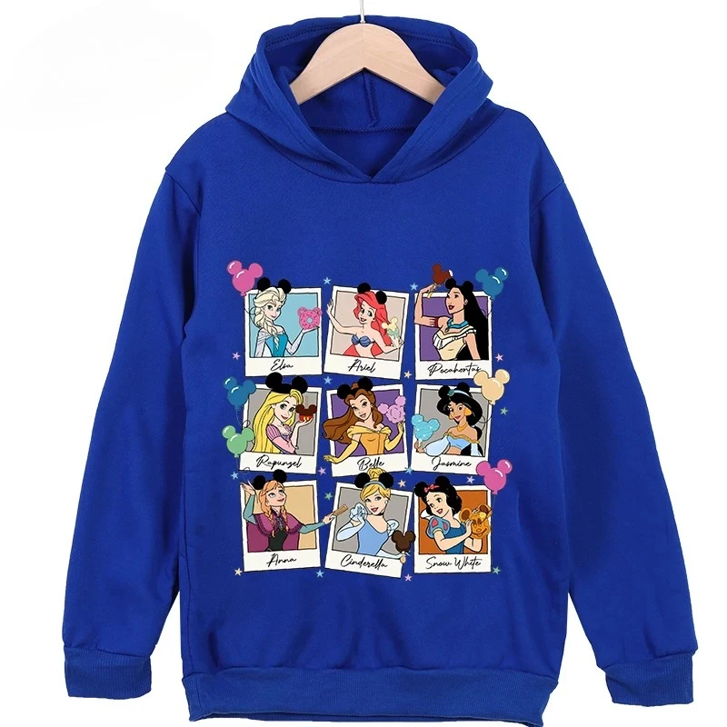 ديزني سندريلا الأميرة إلسا حورية البحر فتاة هوديي الشارع رياضي عادية لطيف الكرتون الاطفال طويلة الأكمام الخريف الشتاء البلوز #6