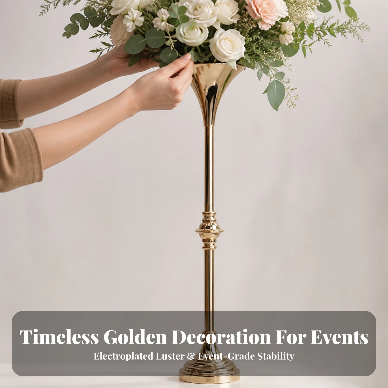 Flower Stand with Flared Bowl Freestanding Pedestal Flower Vase Floral Centerpiece Riser Electroplated Urn Stable