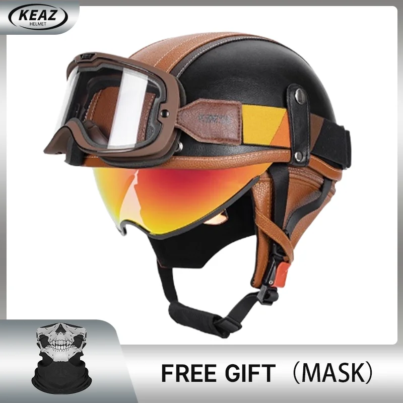 

Motorcycle Half Helmet DOT ECE Certified Double Security with Removable Soft Comfort Liner Flip-down Visor Phototropy