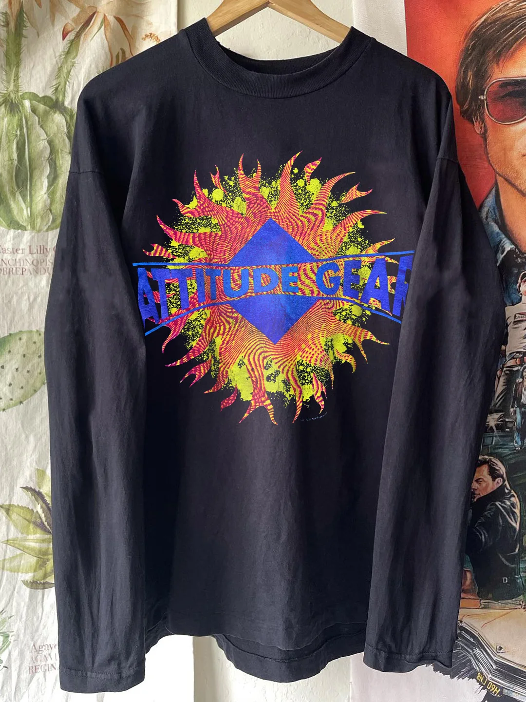 Attitude Gear Retro Neon Sun American Streetwear Long Sleeve T-Shirt Hip Hop Pure Cotton Top Breathable Loose Fit Youth Fashion