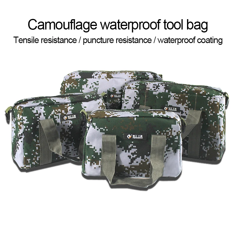 12/14/16/18 Inch Thickened Camouflage Canvas Electrician Bag,Large Capacity Tool Bag Waterproof Organic Silicone Canvas Tool Bag