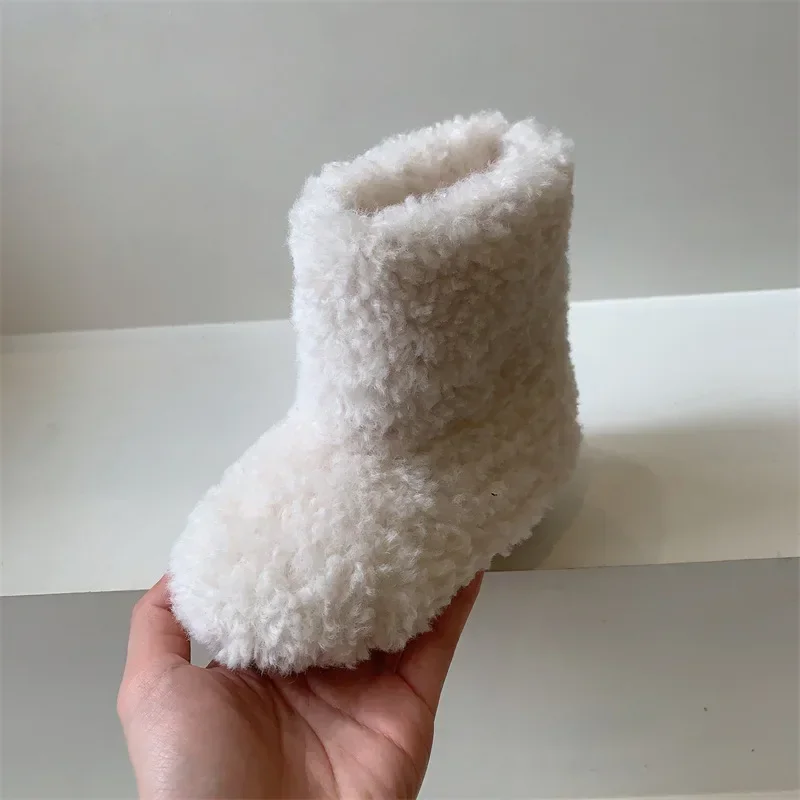 Kids Shoes for Girl Korean Style Girls Snow Boots 2023 Winter New Fashionable Lamb Wool Warm Mid Calf Boots Fluffy Girls Boots