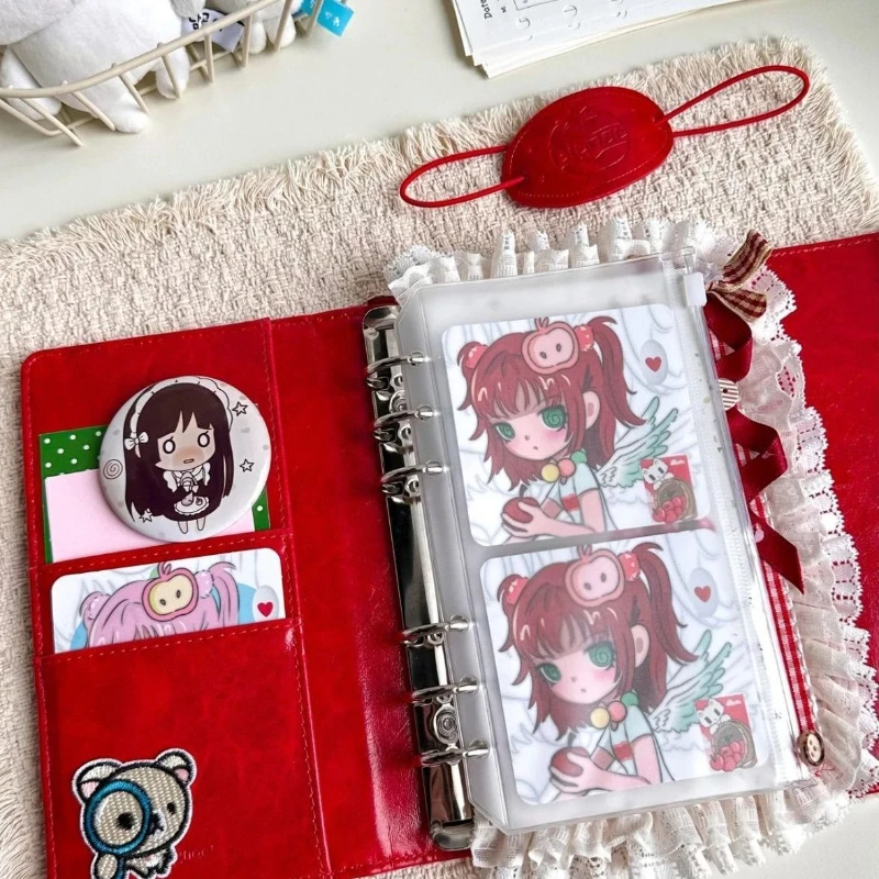 A6 Red Tomato Leather Creative Handbook Triple Fold Loose leaf Notebook Stationery