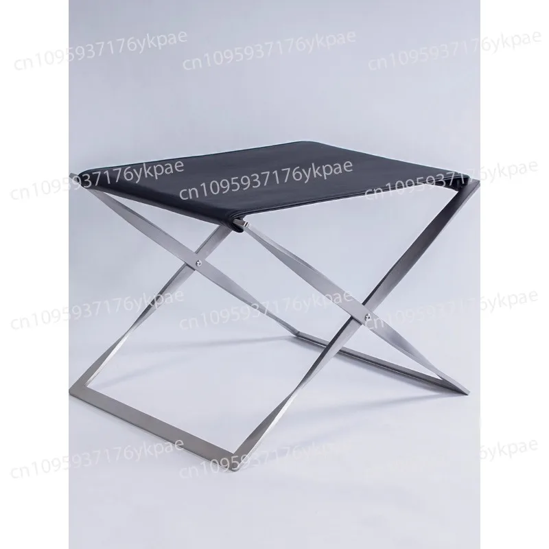 PK91 Folding Stool Stainless Steel Light Luxury Horse Stool Folding Chair Balcony Leather Stackable