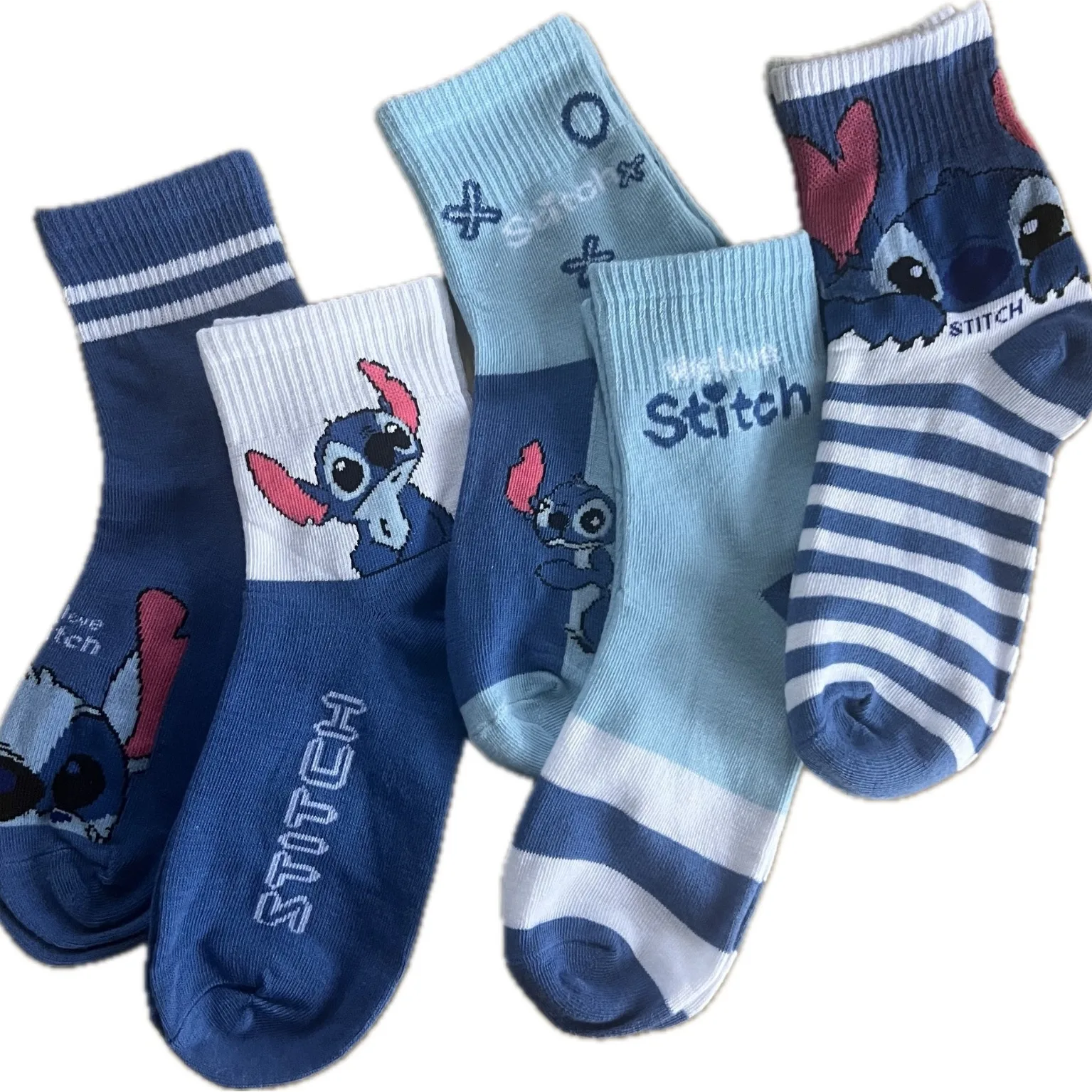 

5 Pairs Stitch cartoon Cotton Children's Socks teenager Boys Short Socks Cartoon Baby Spring Sock
