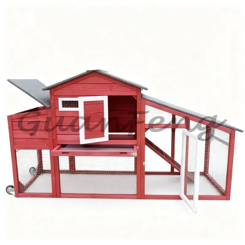 Red Portable Wooden Rabbit Hutch, Pet Cage with Nesting Box and Pull‑Out Tray for Indoor Outdoor Use