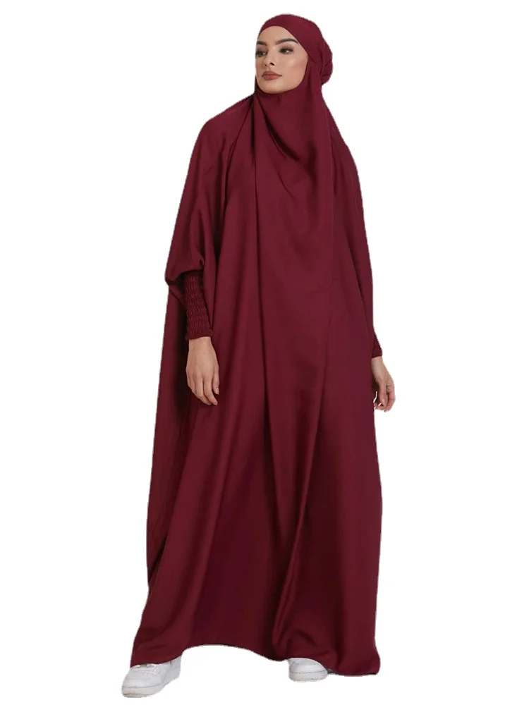 

Muslim Robe One Piece Solid Color Long Dress Ramadan Prayer Hijab Gilbab Women Hooded Veil Islam Dubai Plain