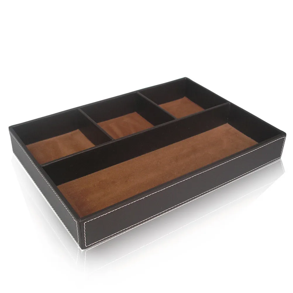 PU Storage Box 4 Compartments Multifunctional Desktop Organizer Jewelry Case Key Glasses Holder for Home Office Display