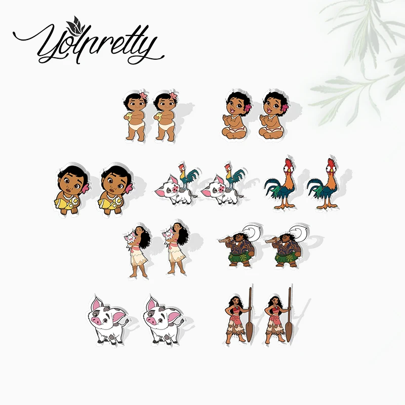 2024 New Fashion Ocean Princess Moana Pig Hanhan Cock Heads Epoxy Handcraft Acrylic Stud Earrings