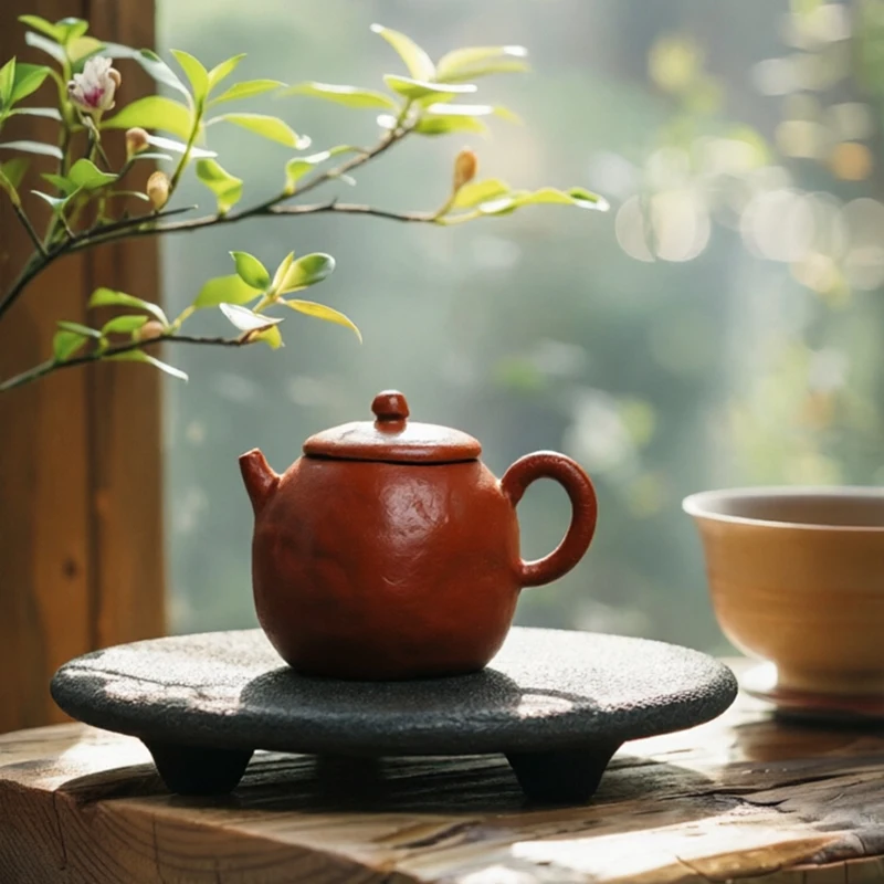 100% Natural Basalt Teapot Stand 15cm Handcrafted Unique Texture Multi-functional Display Base Premium Gongfu Tea Zen Decor