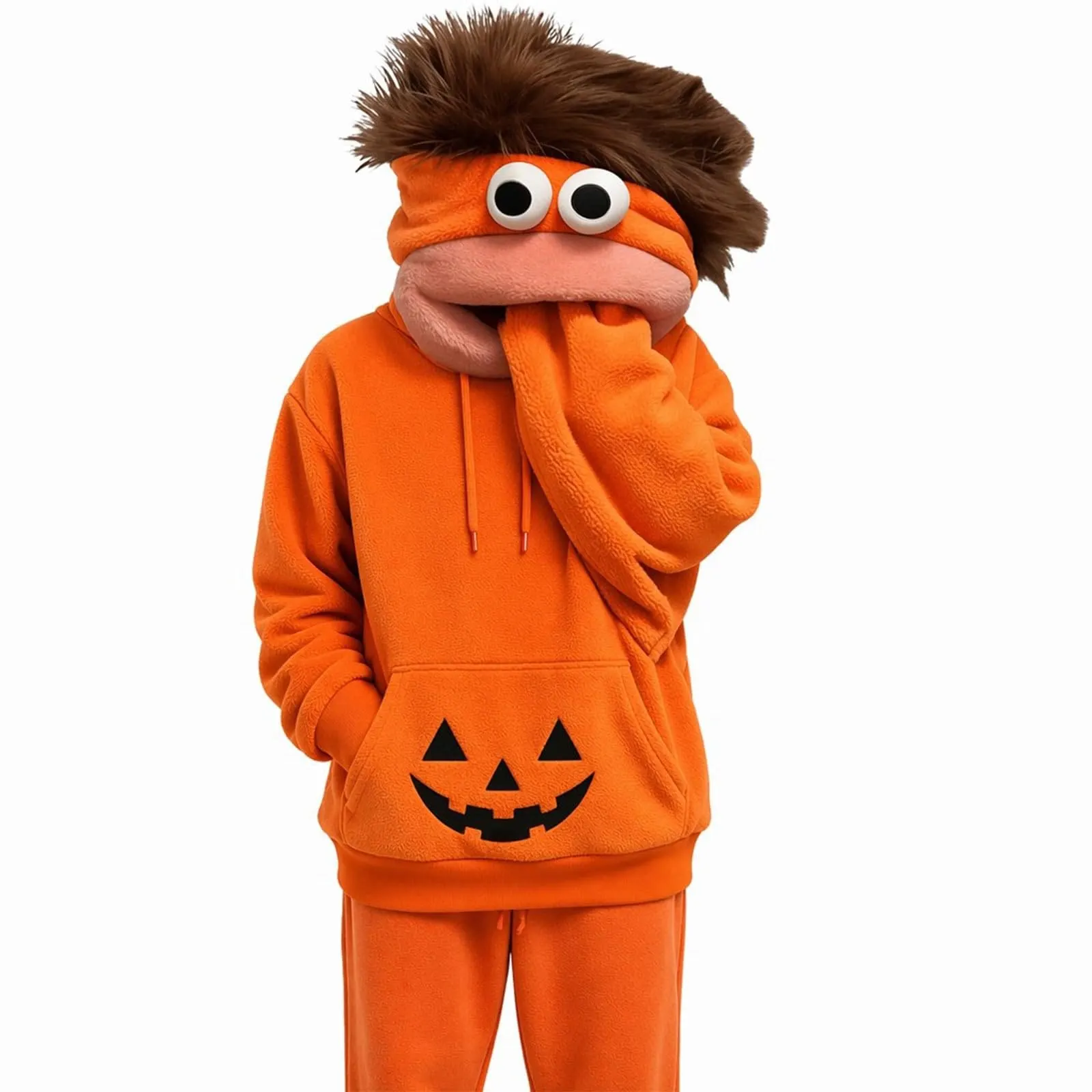 Funny Big Mouth Monster Hoodie Fuzzy Plush Hooded Sweatshirt Cosplay Costume Halloween Party Novelty Pullover Homewear