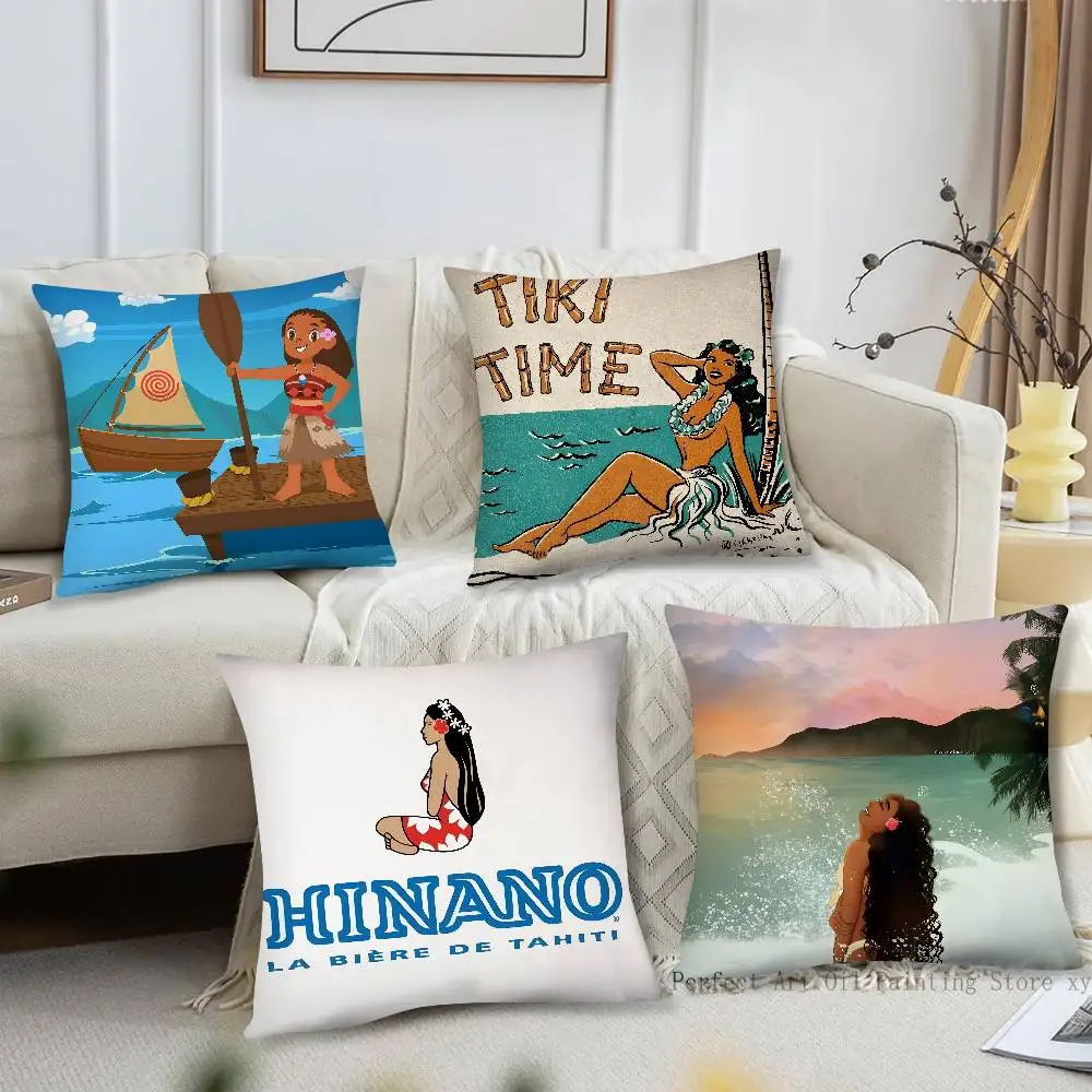 1pc Hinano Tahiti Girl Polynesia Beach Pillow Case Fashion Square Pillowcase Bedroom Sofa Room Ins Decoration Leisure