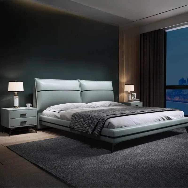 Minimalist Design Double Bed Cheap Wood Leather ModernLuxury Double Bed Mattress Storage Cheap Cama Twin Bedroom Furniture Set