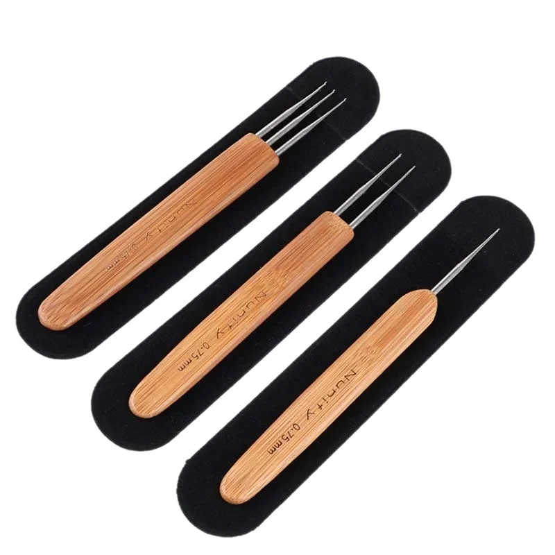Dread Hair Crochet Hook 1 2 3 Hook Dreadlock Needles 1Pcs/Set 0.5Mm 0.75Mm Two Style Wooden Handle Crochet Needle