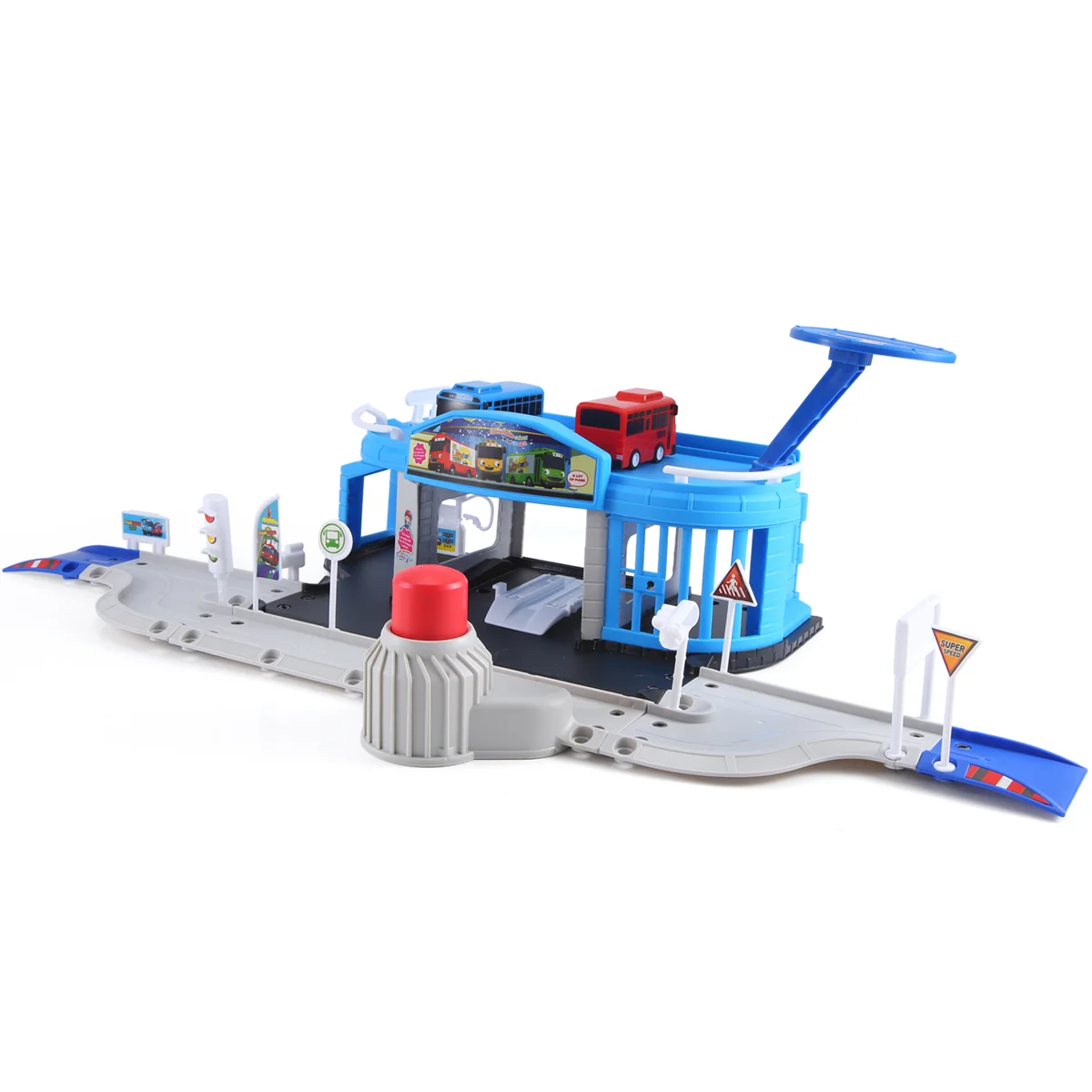 Cartoons Tayo the Little Bus Set Assembled Bus Station Parking Lot Car Runway Model with 2 Mini Tayo Bus