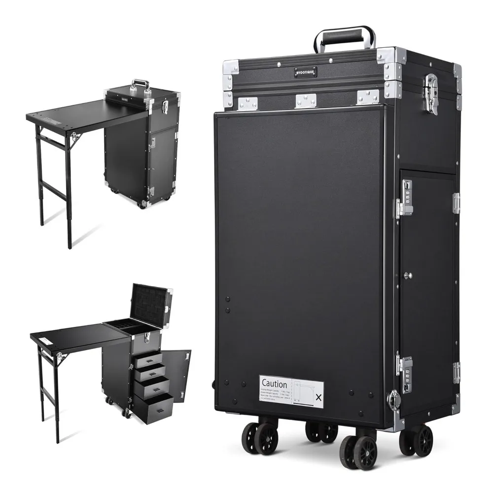 

Portable Manicure Table Desk Station for Nail Tech Organizer Rolling Makeup Case with Wheels 4 Drawers Storage