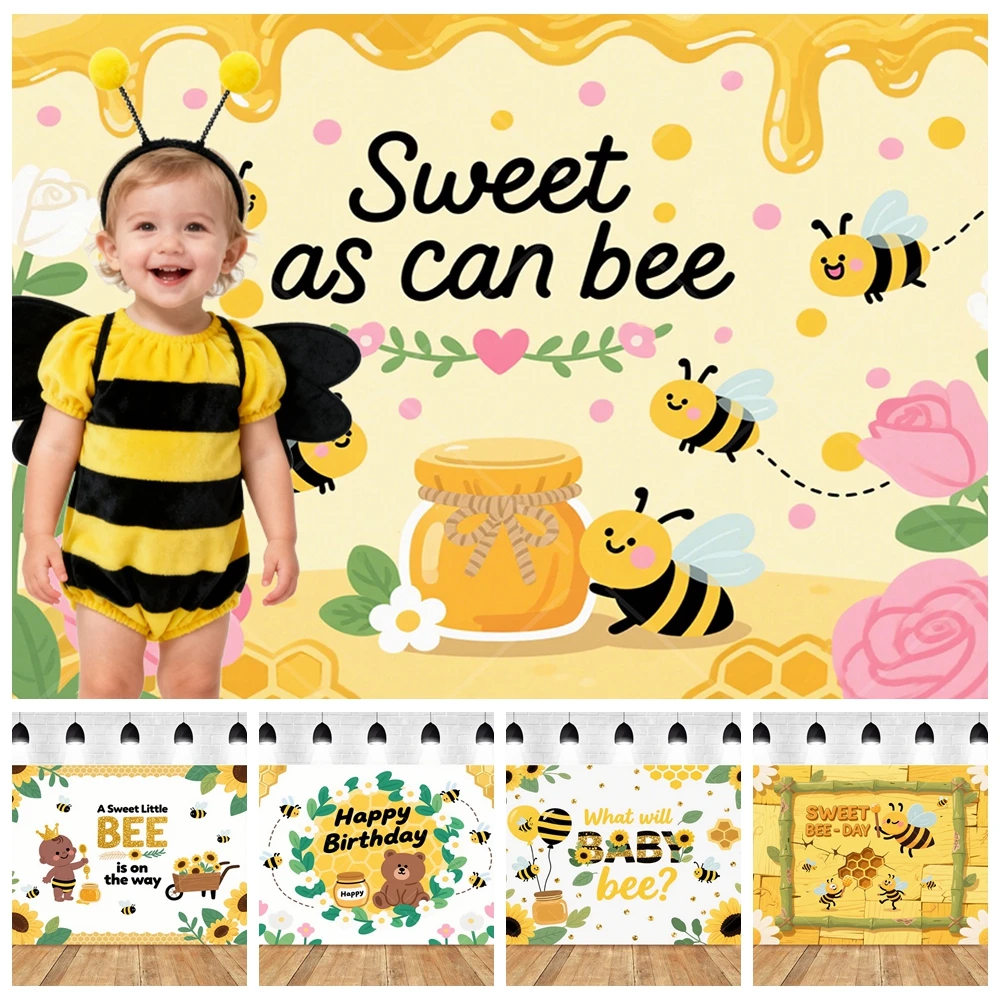 

Bee 1st Birthday Backdrop Honeycomb Photography ​​Background Baby Shower Newborn Party Portrait Photocall Gold Photo Decor​​