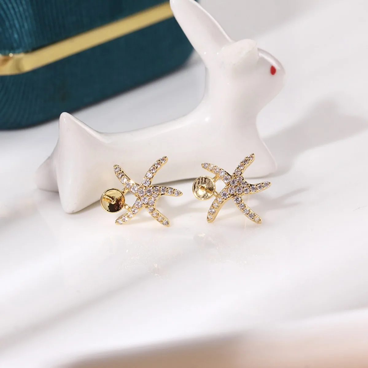 Brass 14K Gold Plated Color‑Retaining Starfish CZ Blank Setting S925 Silver Needle Women DIY Pearl Stud Earring Accessories