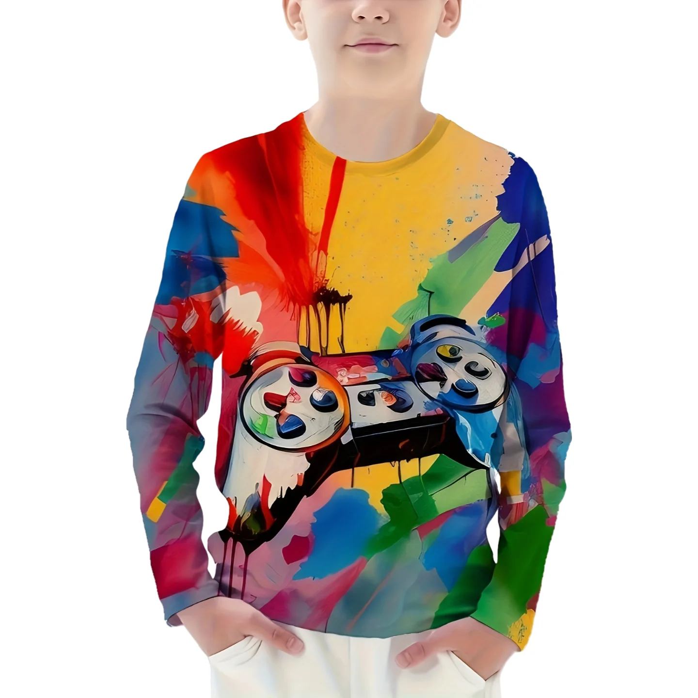 

Children's Clothing 2025 Kids Clothes Boys Tshirt Long Sleeve Children Tops Gamepad Graphic Print Stylish Kids Summer Clothes
