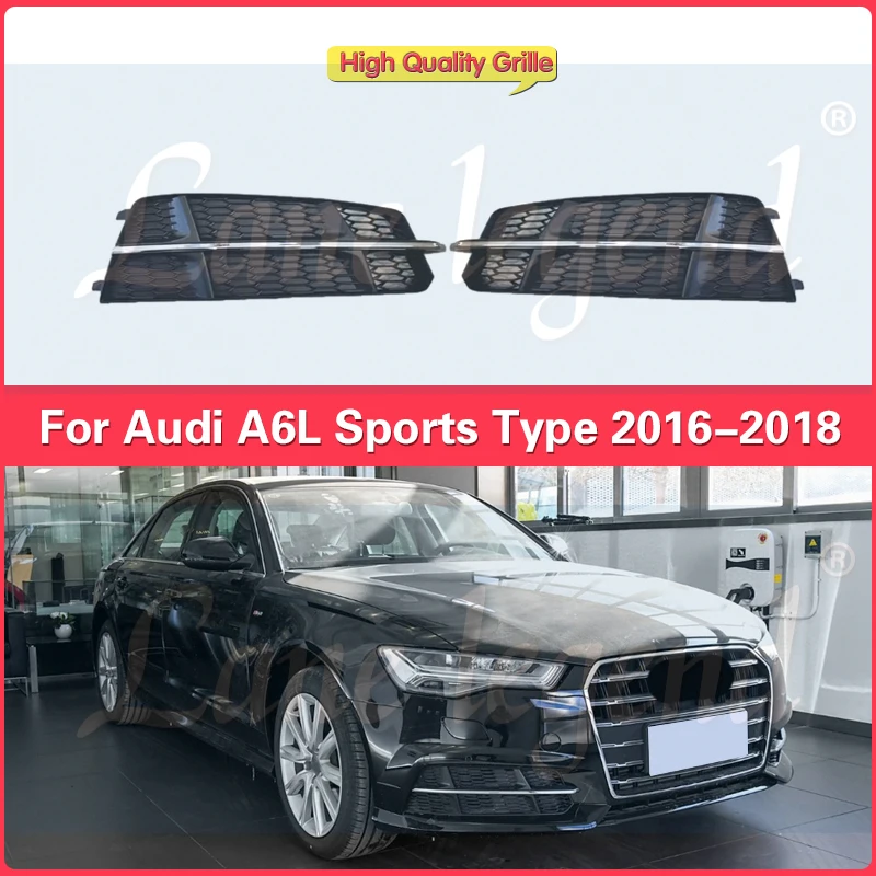 

High Quality Honeycomb Front Lower Bumper Fog Light Grille Grill For AUDI A6 A6L Sports Type 2016-2018 Fog Light Cover