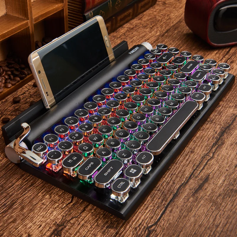 

NEW Dot Retro Typewriter Mechanical Keyboard Punk Keycap Mobile Tablet MAC Bluetooth True Mechanical Keyboard Color Backlight