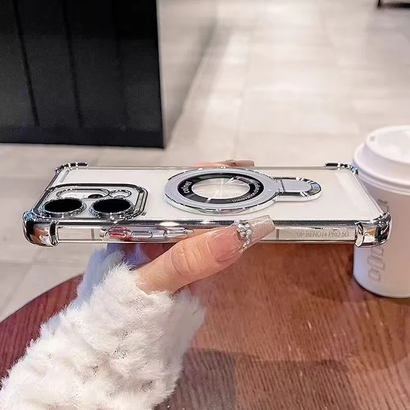 Für OPPO Reno 14 13 12 11 Reno14 Reno13 F Pro 13F 14F 12F Hülle mit Magnetischer Halterung, Galvanisiert, Weich, Transparent, Stoßfest – Detail 6