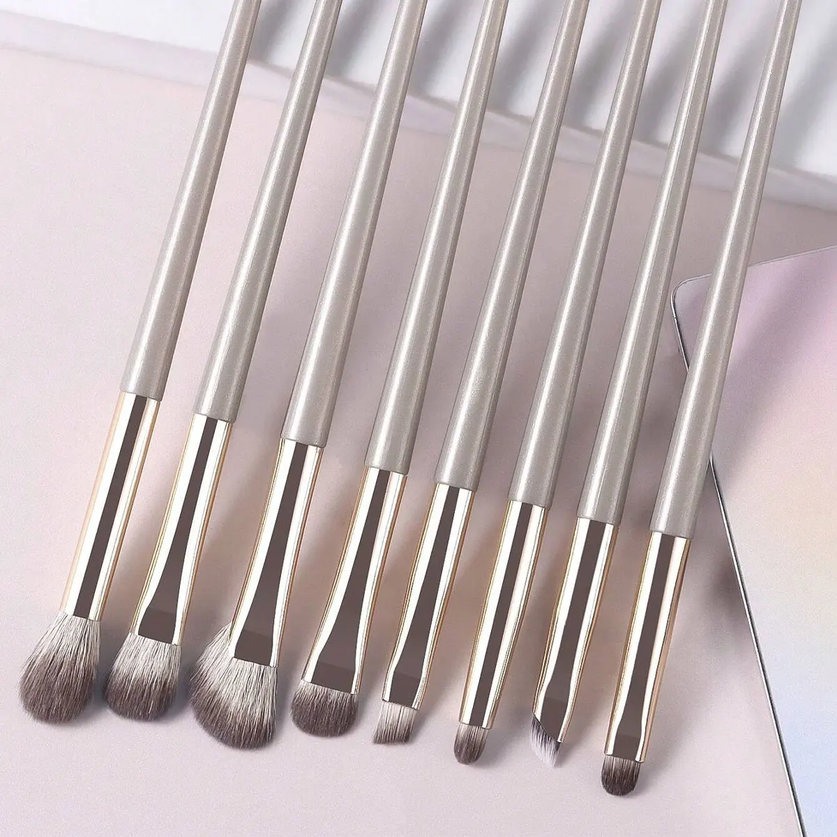 Champagne Silver Portable Eye Makeup Brush Set, 8pcs/Pack