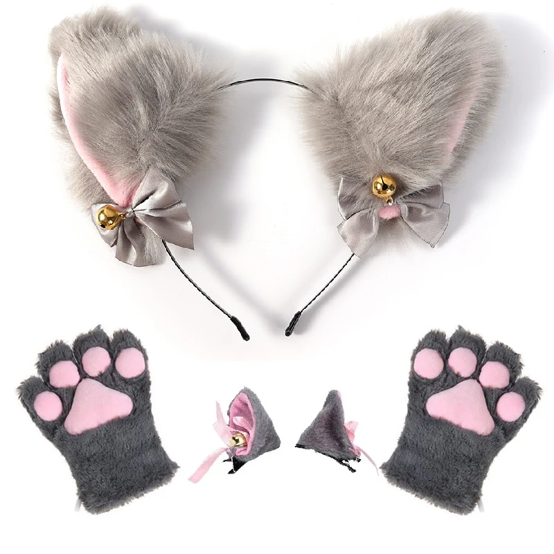 Berkelen Katzenohren Haarreif-Set – Mit Glöckchen-Halsband Und Spitzen-Choker Für Cosplay & Partys
