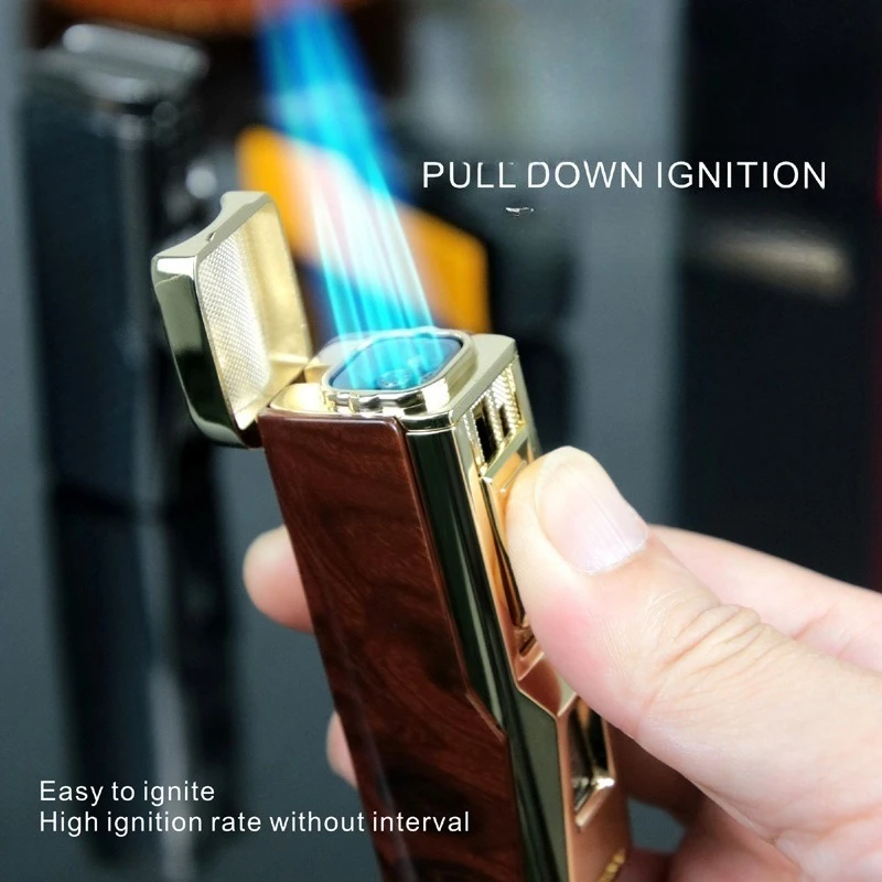 New Four-fire Direct Charge High-power Inflatable Windproof Lighter Cigar Accessories with Cigar Knife Stand and Gift Box