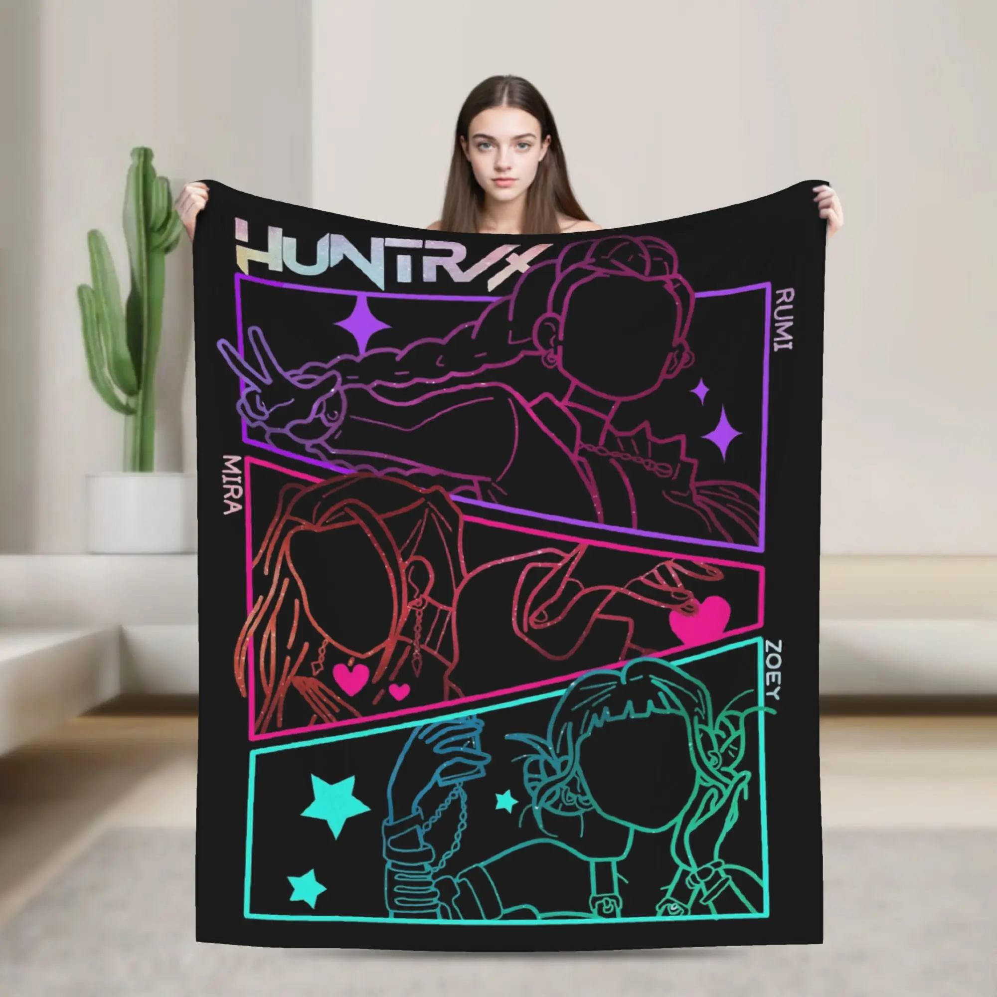 

Huntrix Kpop Demon Hunters Plush Blanket Children Flannel Throw Blanket For Bedroom Soft Customized Quality Bedspread Gift Idea