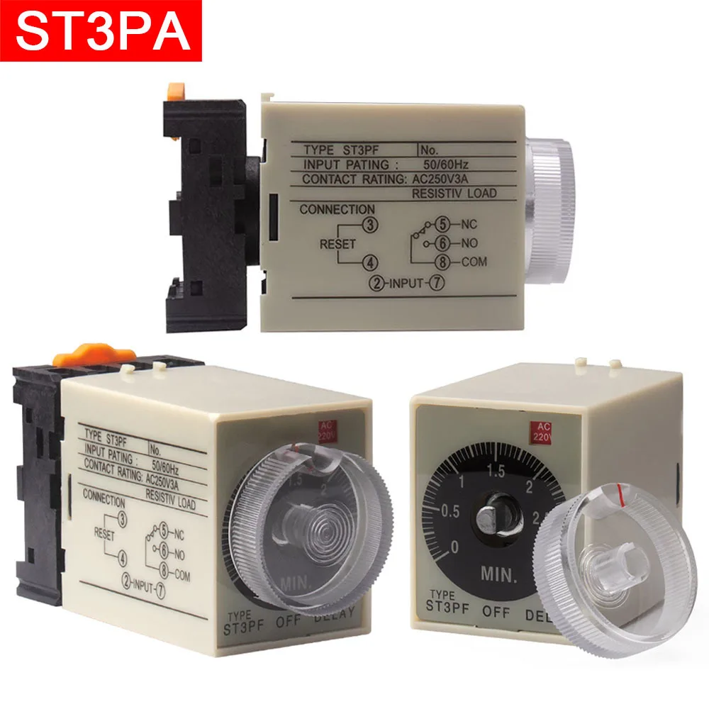 ST3PA Delay Relay Knob Control Timer Time Relay Delay ST3P AC DC 24V 220V 380V Power On Delay Timer ST3PA-B ST3PC-D ST3PA-C