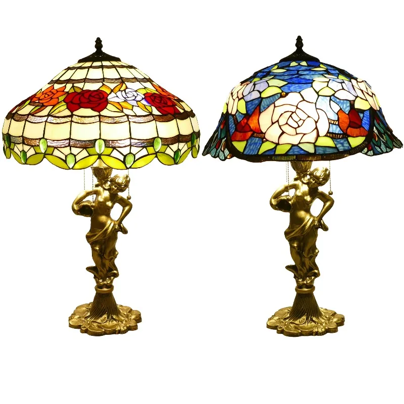 

Classic Stained Glass Blue Wisteria Style Tiffany Desk Lamp Stained Glass Bedside Lamp Living Room Study 18 Inch Lamp