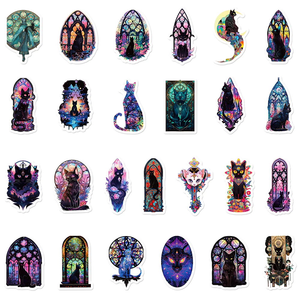 10/30/50 قطعة الملونة القوطية الأسود القط الزجاج ملصقات الجمالية الكتابة على الجدران ملصق للأمتعة الغيتار سجل القصاصات لعبة الشارات البلاستيكية باردة