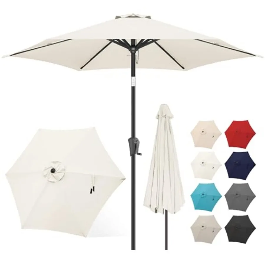 Patio Umbrella - Outdoor Umbrella with Push Button Tilt and Crank for UV Protection, Table Market Umbrella for Garden, Deck, Ba