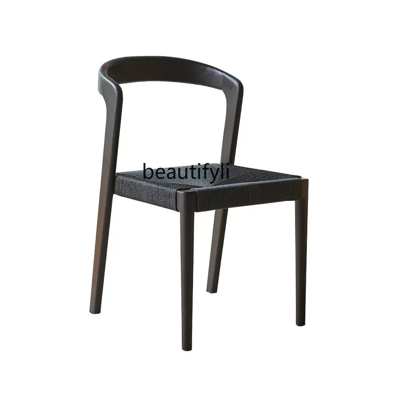 

Nordic Solid Wood Dining Chair Retro Domestic Rope Woven Desk Chair Modern Minimalist Designer Backrest Mid-Ancient Chair