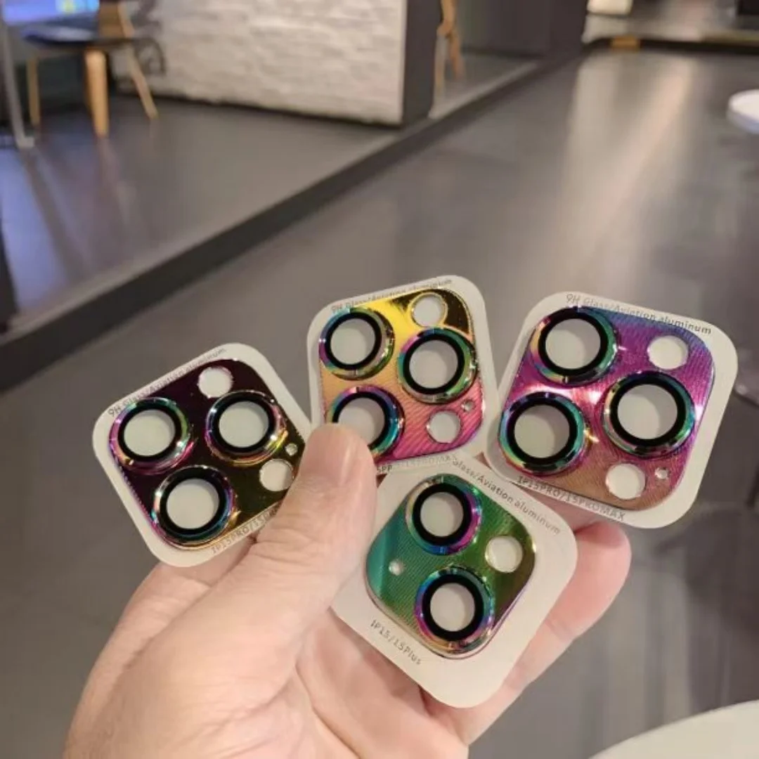 ตัวป้องกันเลนส์กล้องแวววาวสำหรับ iPhone 15 13 12 MINI 11 14 PRO MAX 15PROMAX 14 15PLUS ฟิล์มป้องกันหน้าจอโลหะแวววาว