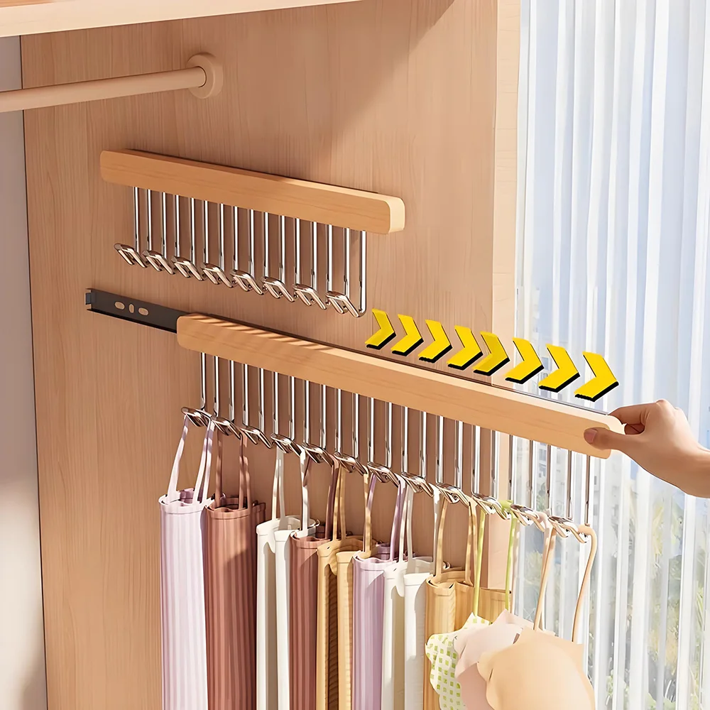 Nicht perforierter Kleiderbügel aus massivem Holz für den Heimgebrauch, erweiterbare Gleitschiene, Kleiderschrank, Leibchen, Unterwäsche, Aufbewahrungswerkzeug, praktisch